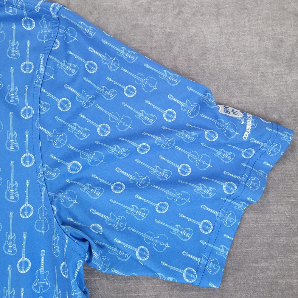 Straight Down Performance Polo Shirt Mens L Blue Guitar Banjo Print Golf Logo - Picture 5 of 9